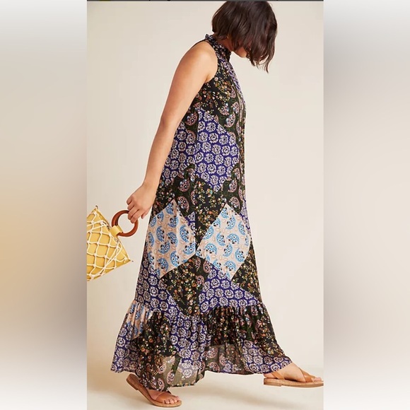 Maeve Anthropologie Maxi Dress Halter Paisley Patchwork Katrina S Large. E8 - Picture 1 of 15